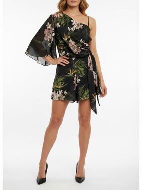 City Chic Bahamas Playsuit Floral One-Shoulder Shorts Romper Sz 14 | NWT
